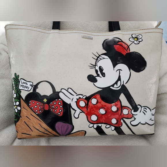 SOLD-CUSTOMIZED Disney/KS Minnie Mouse coated Canvas Tote Bag - Black and Red - Picture 1 of 11